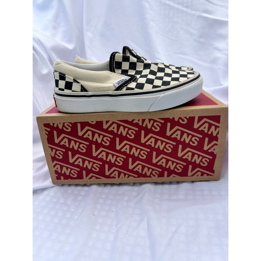 Vans Kids Checkerboard Slip-On‎ Sneakers Black White US 12.0 Kids 721356